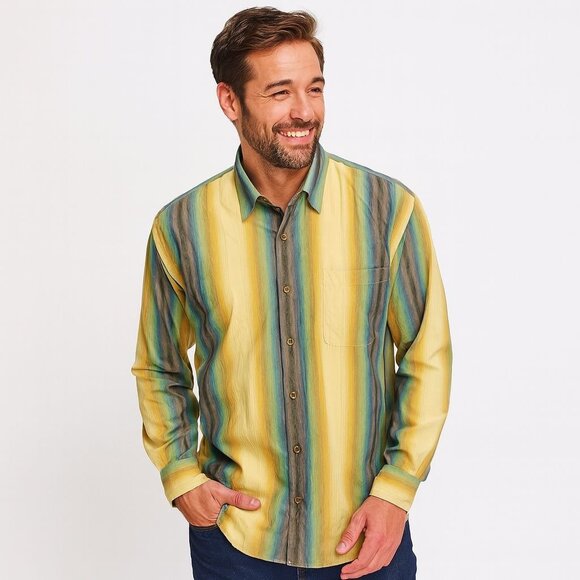 Tommy Bahama Jeans Mens Island Soft Shirt Silk Cotton Multicolor Stripe Size XL - Picture 1 of 12